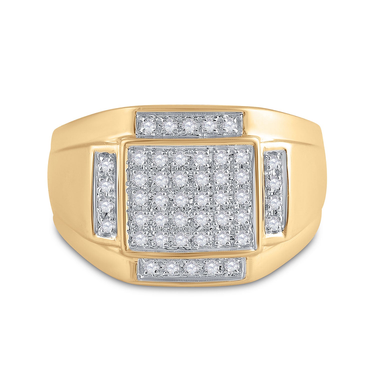 10kt Yellow Gold Mens Round Diamond Square Cluster Ring 1/3 Cttw