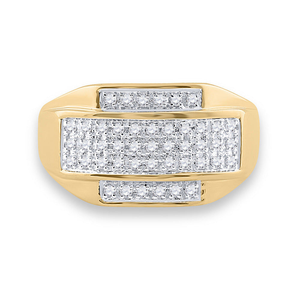 10kt Yellow Gold Mens Round Diamond Rectangle Cluster Ring 1/3 Cttw