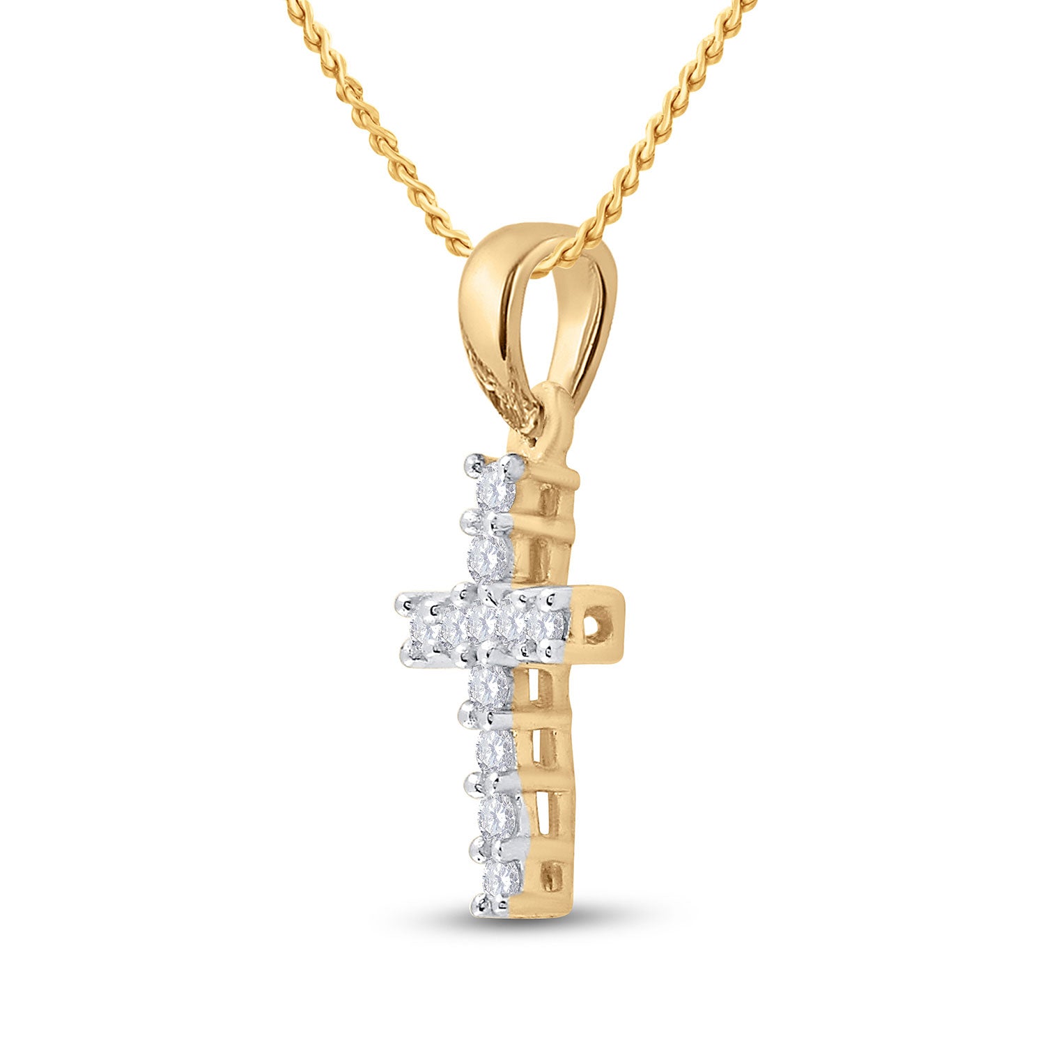 14kt Yellow Gold Womens Round Diamond Cross Pendant 1/10 Cttw