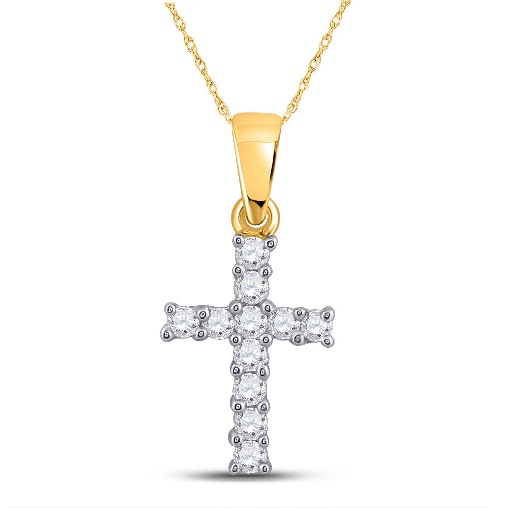 14kt Yellow Gold Womens Round Diamond Cross Pendant 1/10 Cttw