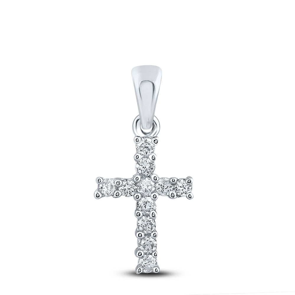 14kt White Gold Womens Round Diamond Cross Pendant 1/10 Cttw