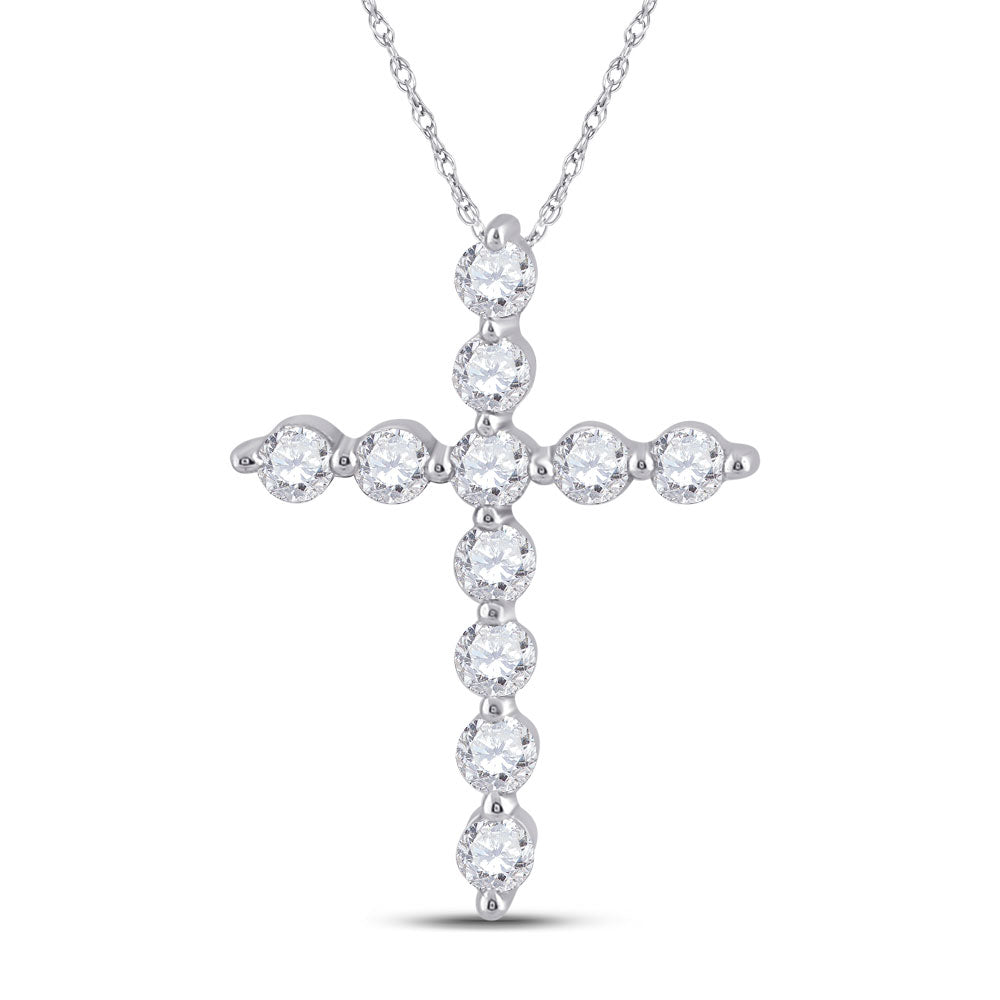 14kt White Gold Womens Round Diamond Cross Pendant 1/4 Cttw