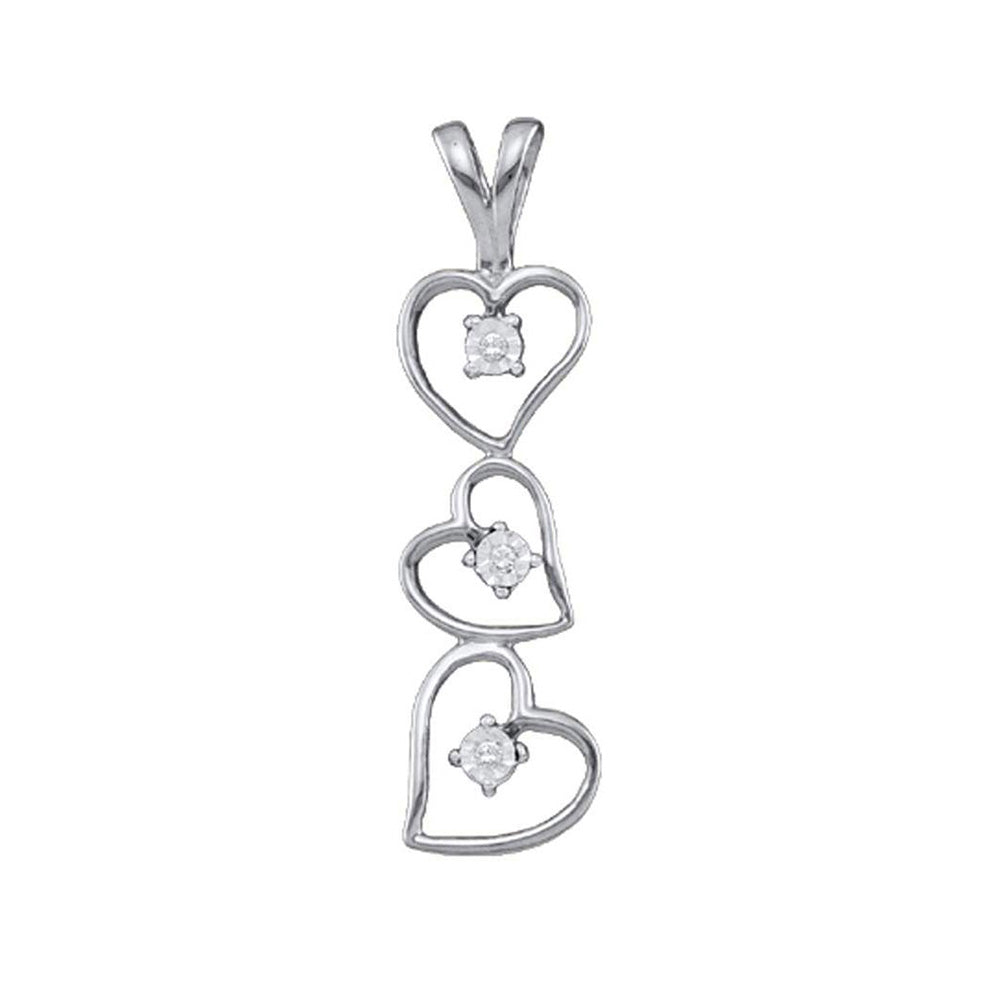 10kt White Gold Womens Round Diamond Triple Heart Pendant .03 Cttw