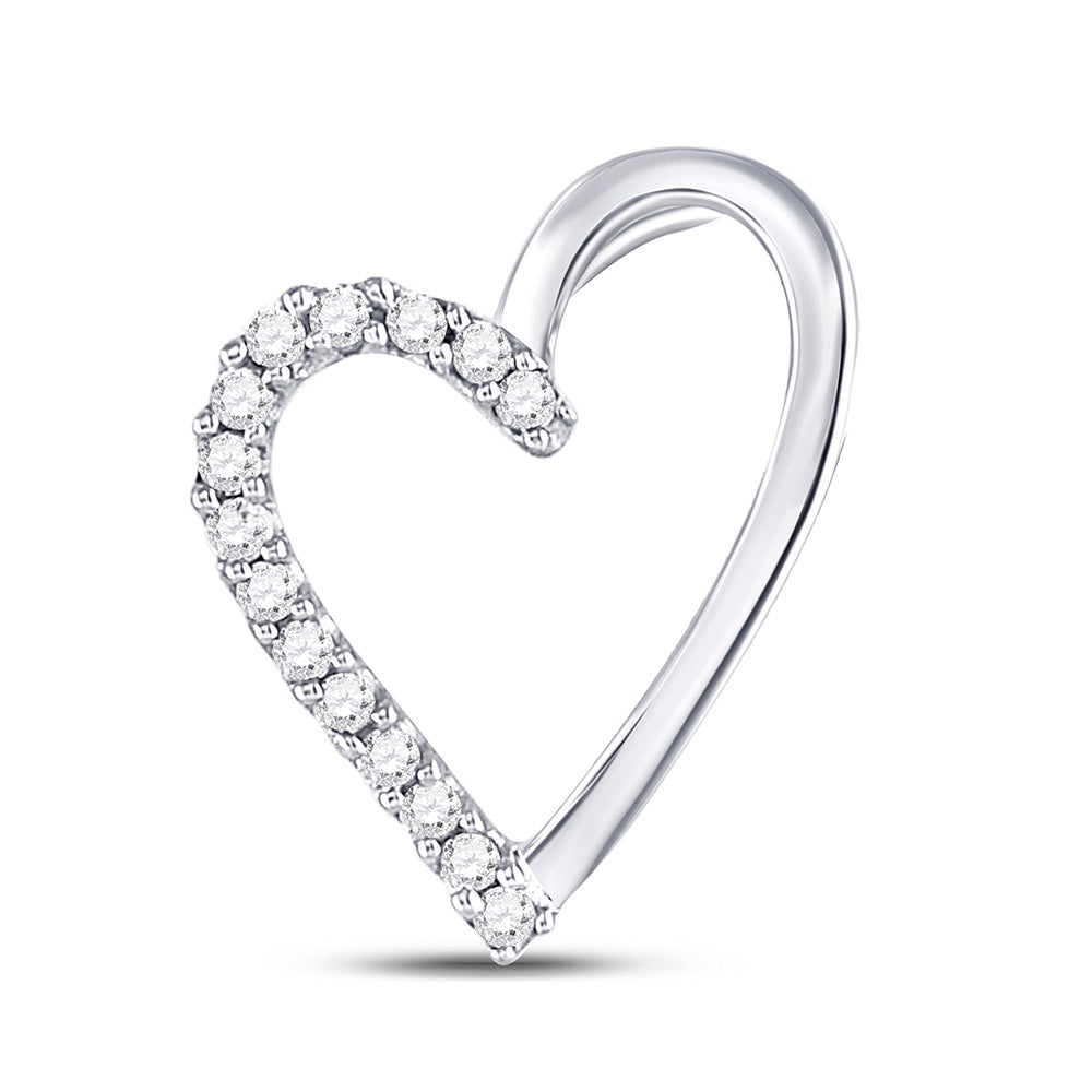 10kt White Gold Womens Round Diamond Heart Pendant 1/10 Cttw