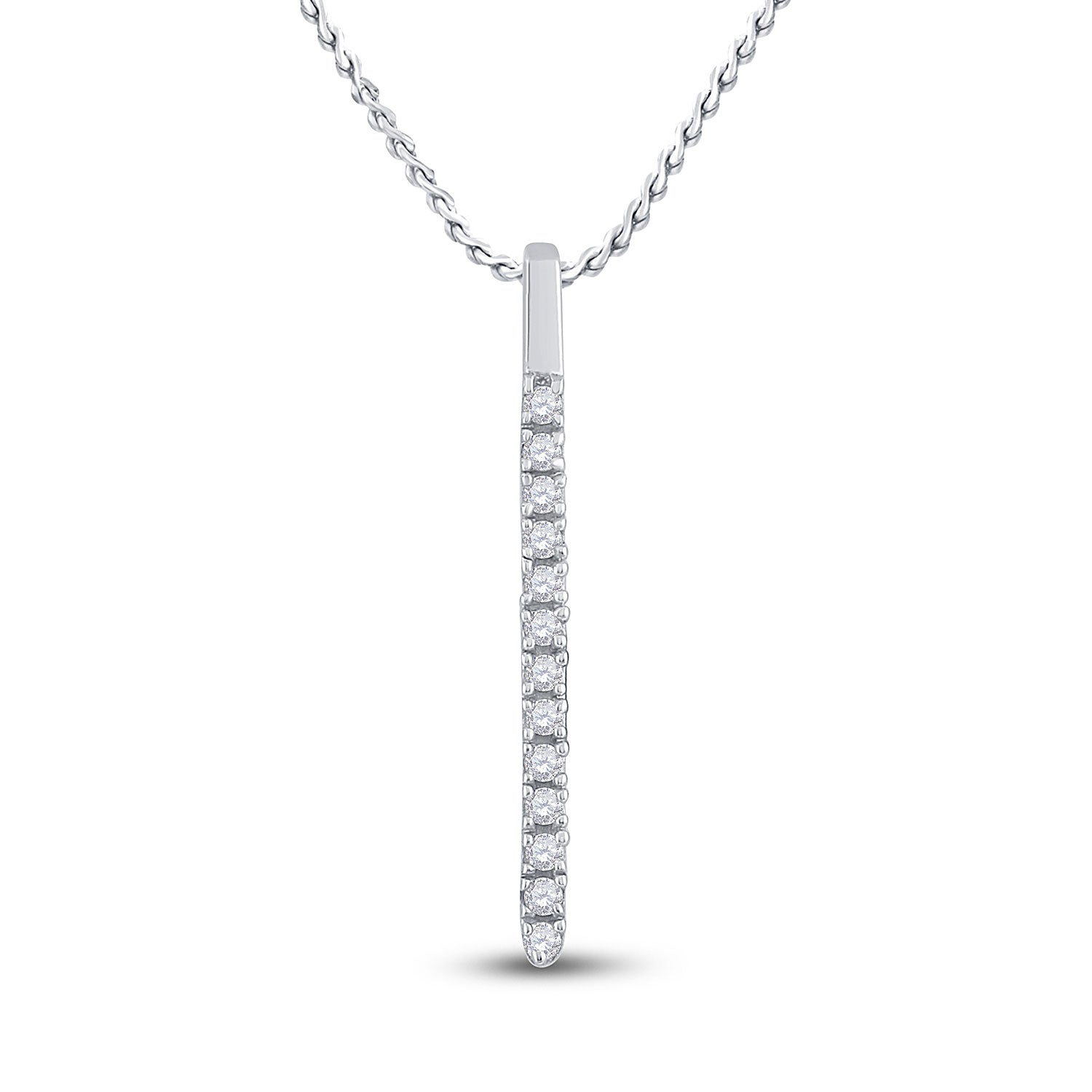 14kt White Gold Womens Round Diamond Bar Pendant 1/10 Cttw