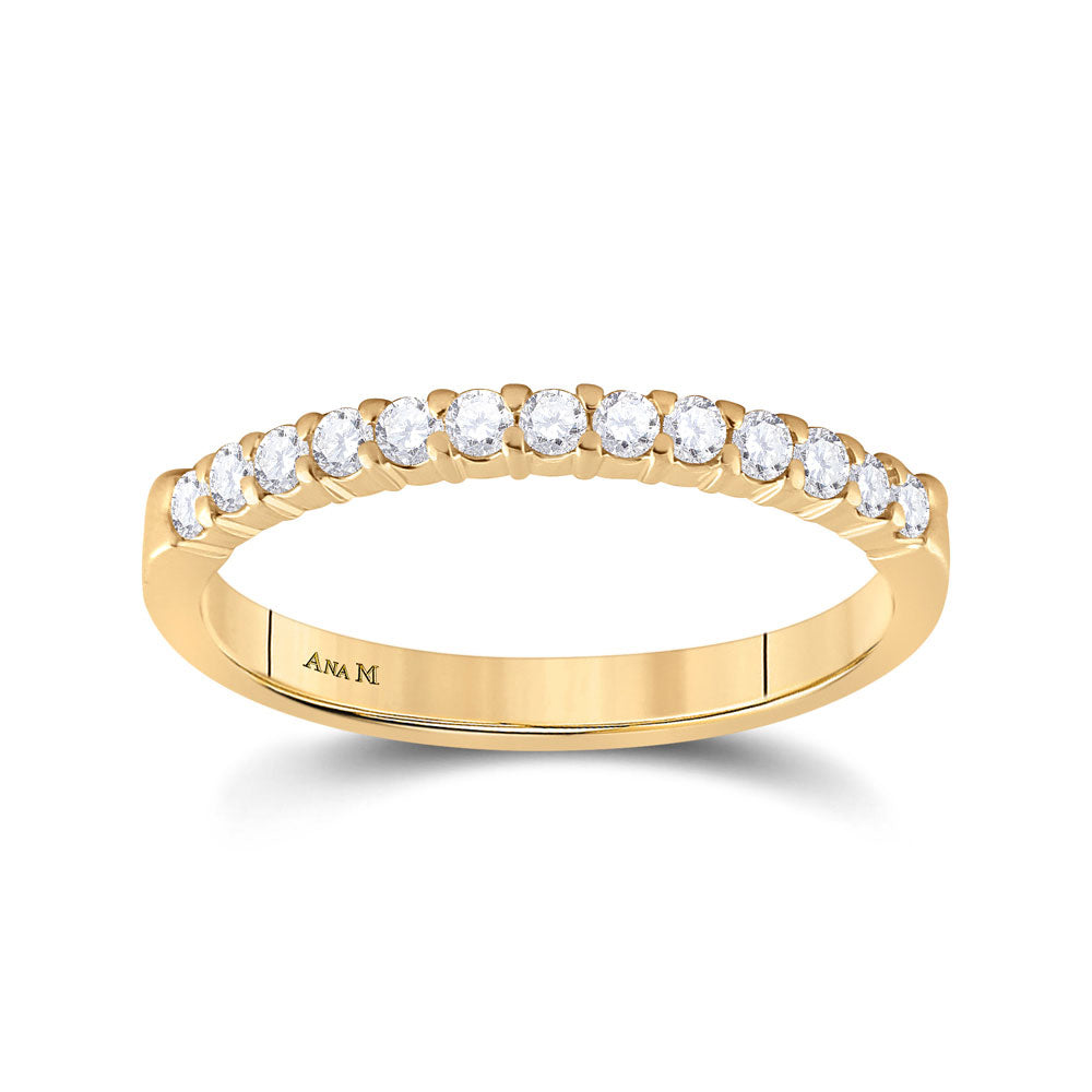 14kt Yellow Gold Womens Round Diamond Wedding Single Row Band 1/4 Cttw