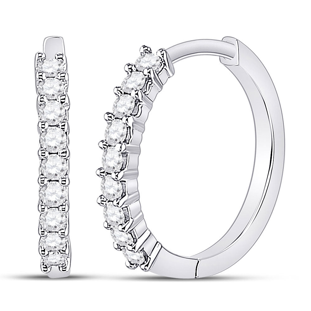 10kt White Gold Womens Round Diamond Single Row Hoop Earrings 1/4 Cttw