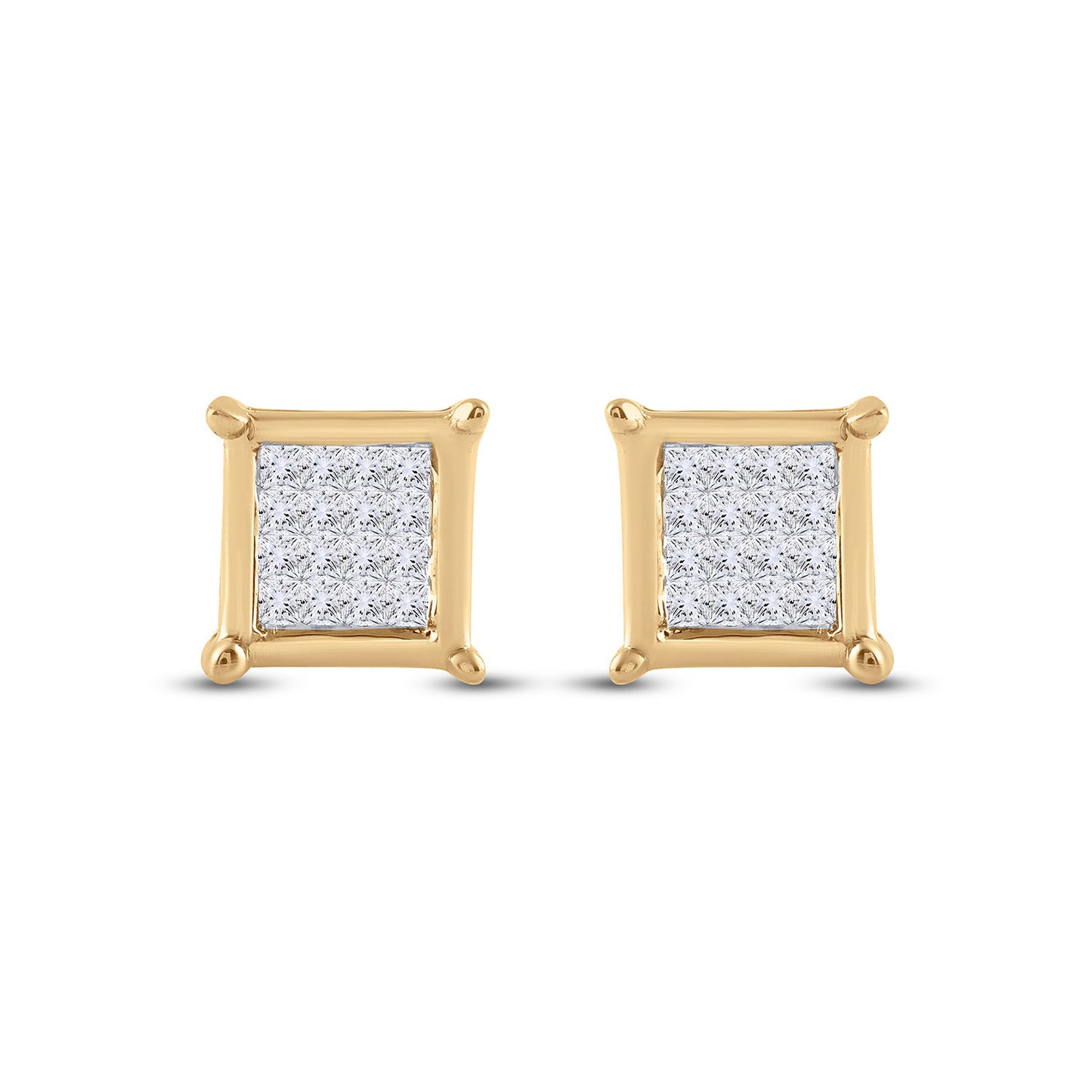 10kt Yellow Gold Womens Princess Diamond Square Earrings 1/4 Cttw