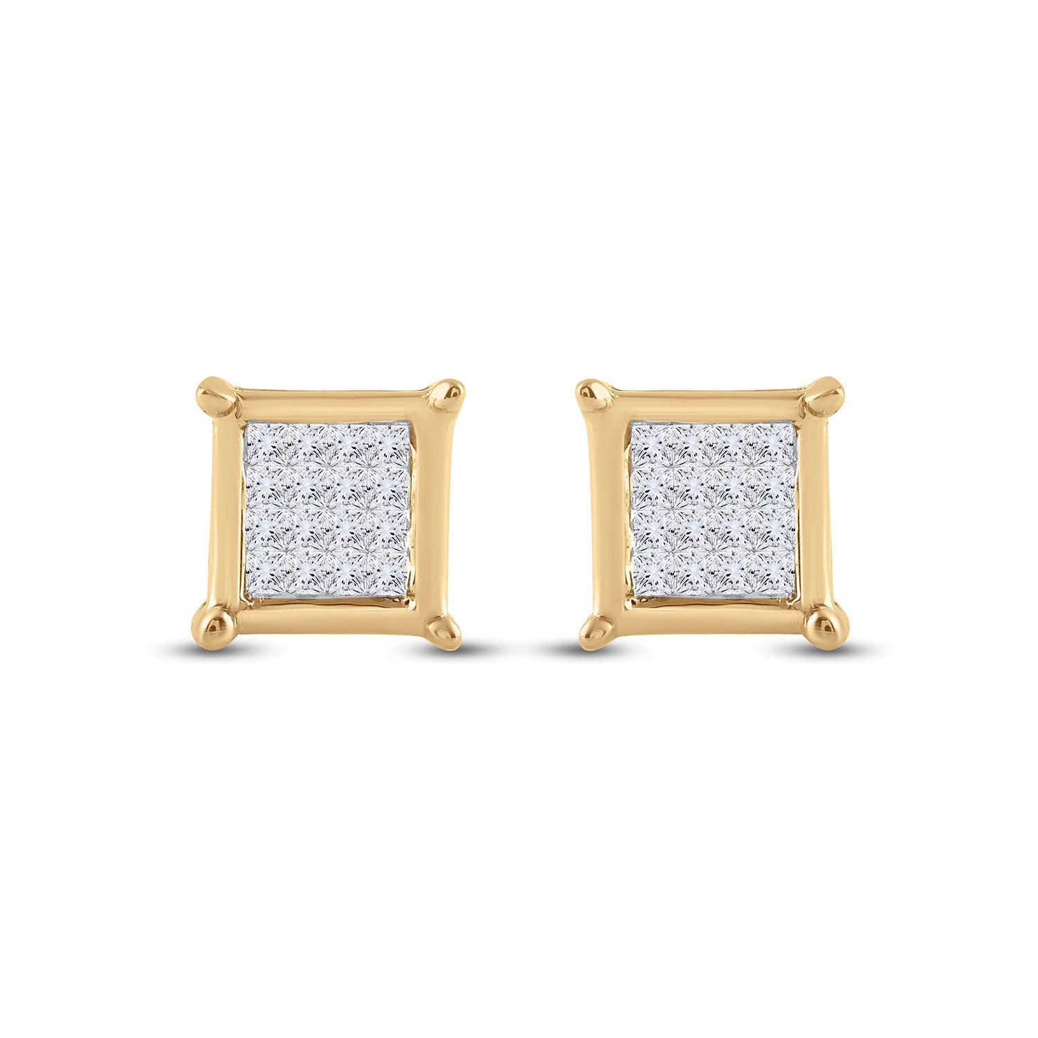 10kt Yellow Gold Womens Princess Diamond Square Earrings 1/4 Cttw