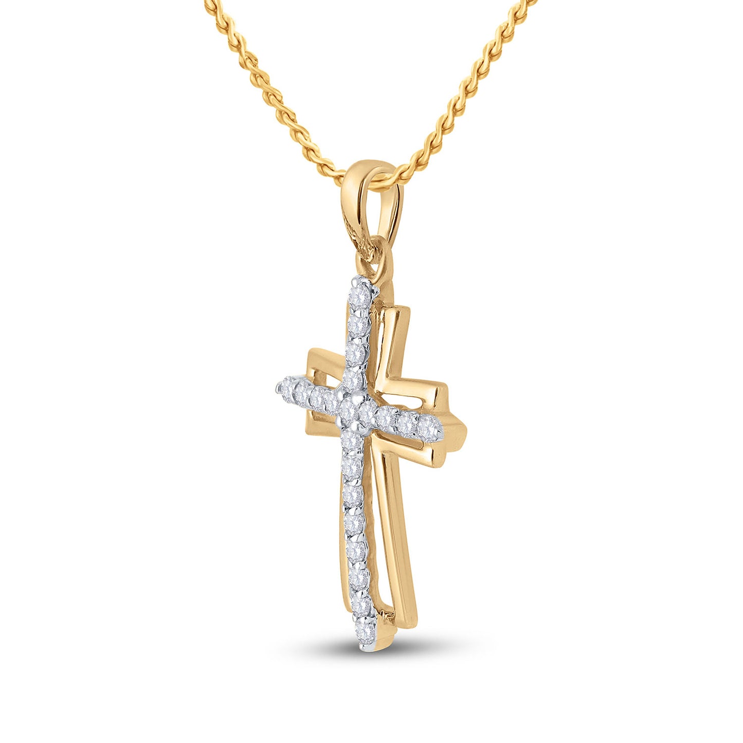 14kt Yellow Gold Womens Round Diamond Cross Pendant 1/4 Cttw