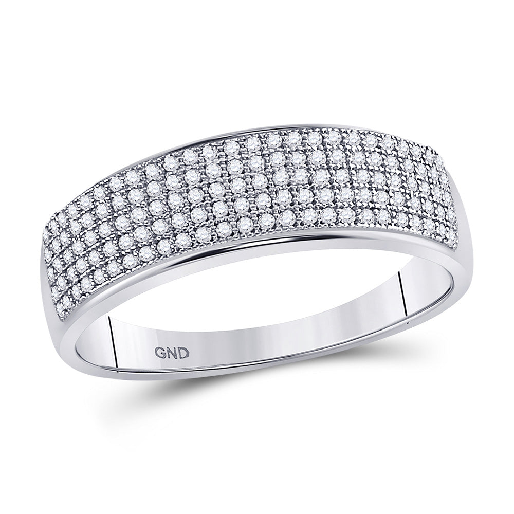 10kt White Gold Mens Round Diamond Wedding Pave Band Ring 3/8 Cttw