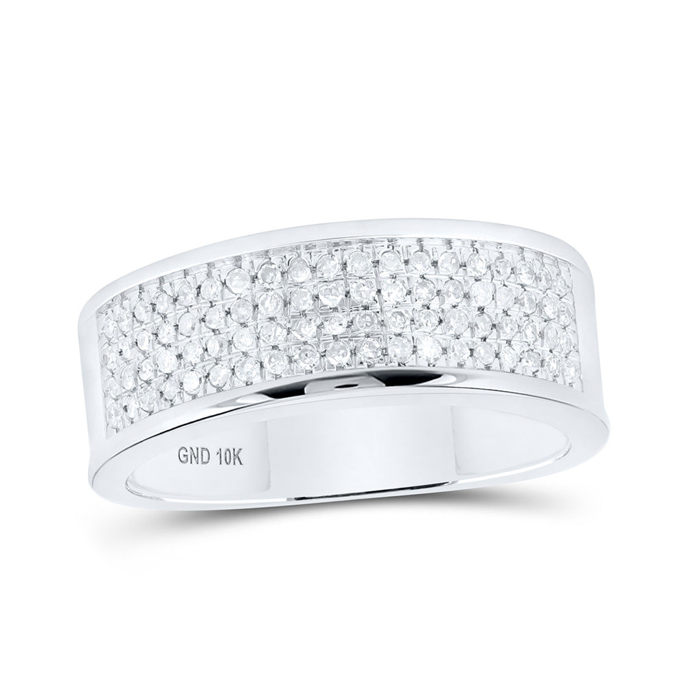 10kt White Gold Mens Round Diamond Wedding Pave Band Ring 1/4 Cttw