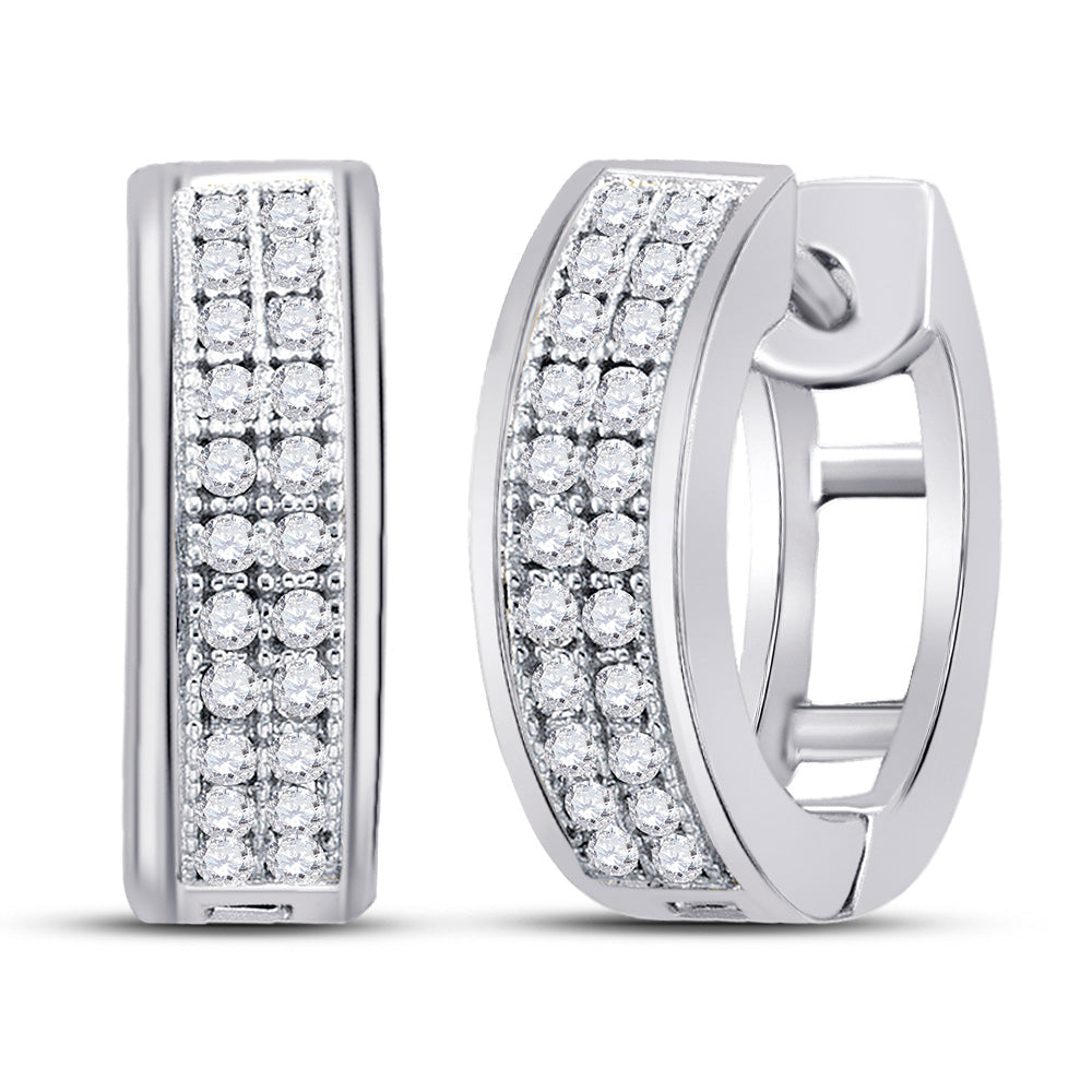 10kt White Gold Womens Round Diamond Huggie Earrings 1/6 Cttw