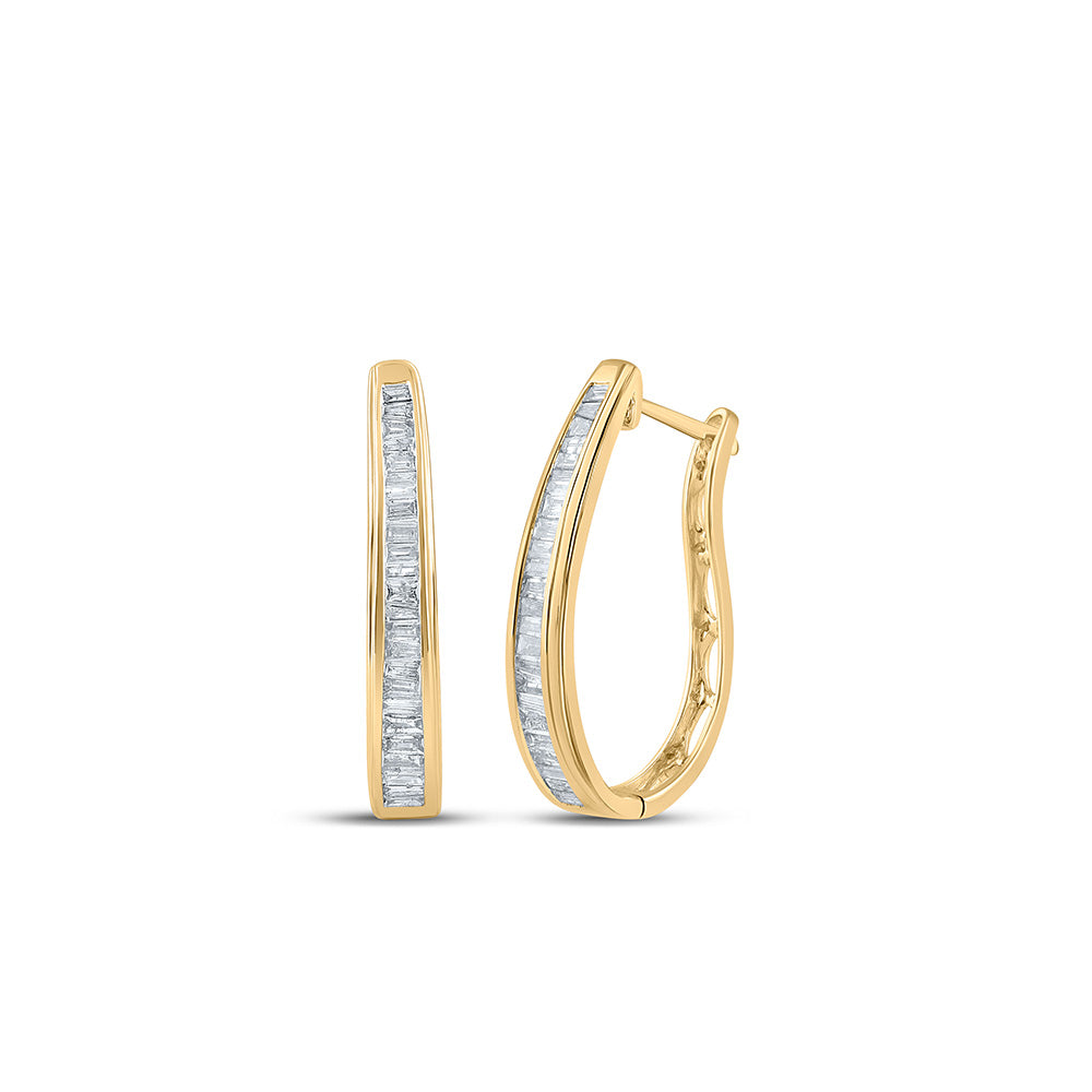 10kt Yellow Gold Womens Baguette Diamond Hoop Earrings 1 Cttw