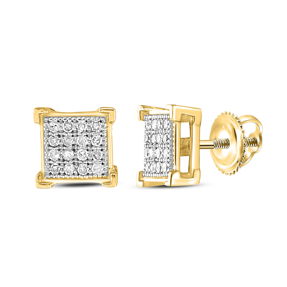 10kt Yellow Gold Womens Round Diamond Square Earrings 1/10 Cttw