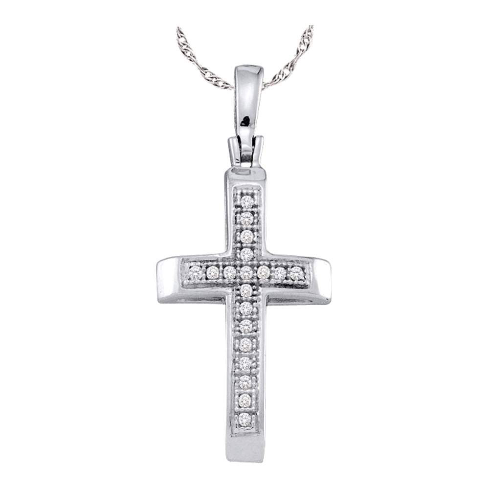 10kt White Gold Womens Round Diamond Cross Pendant 1/20 Cttw