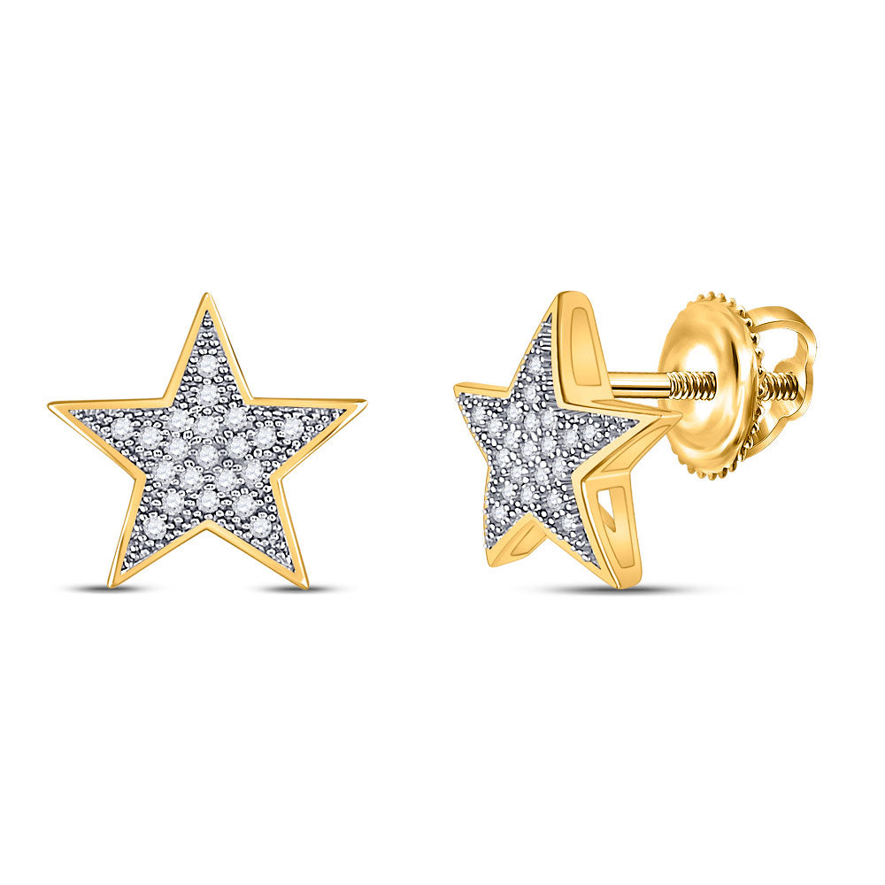 10kt Yellow Gold Womens Round Diamond Star Earrings 1/10 Cttw