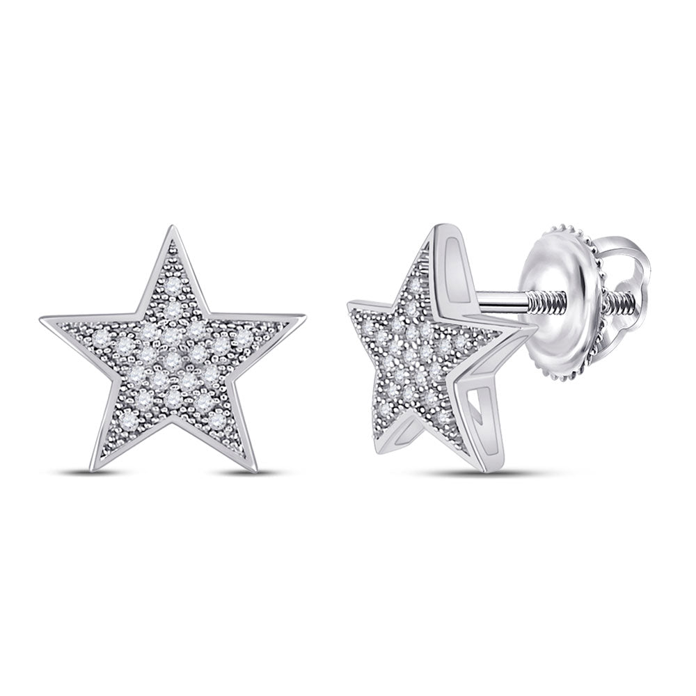 10kt White Gold Womens Round Diamond Star Earrings 1/10 Cttw