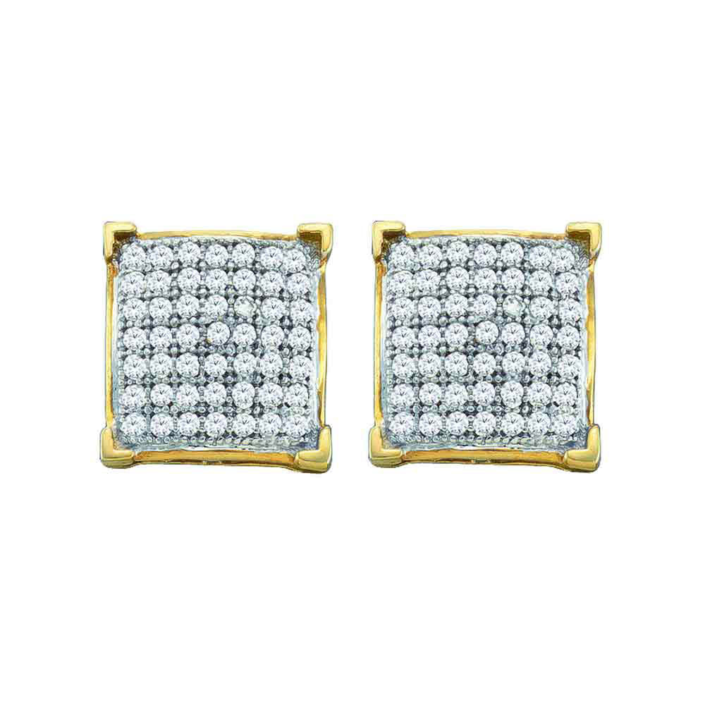 10kt Yellow Gold Womens Round Diamond Square Cluster Earrings 1/4 Cttw