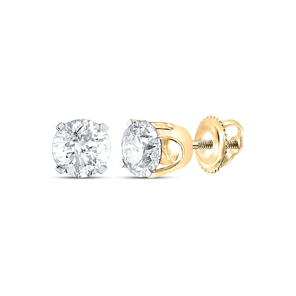 14kt Yellow Gold Womens Round Diamond Solitaire Stud Earrings 1/6 Cttw