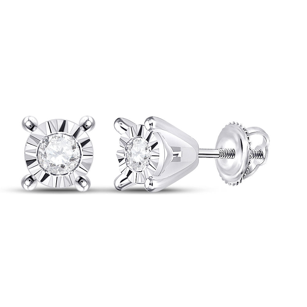 10kt White Gold Womens Round Diamond Stud Earrings 1/20 Cttw