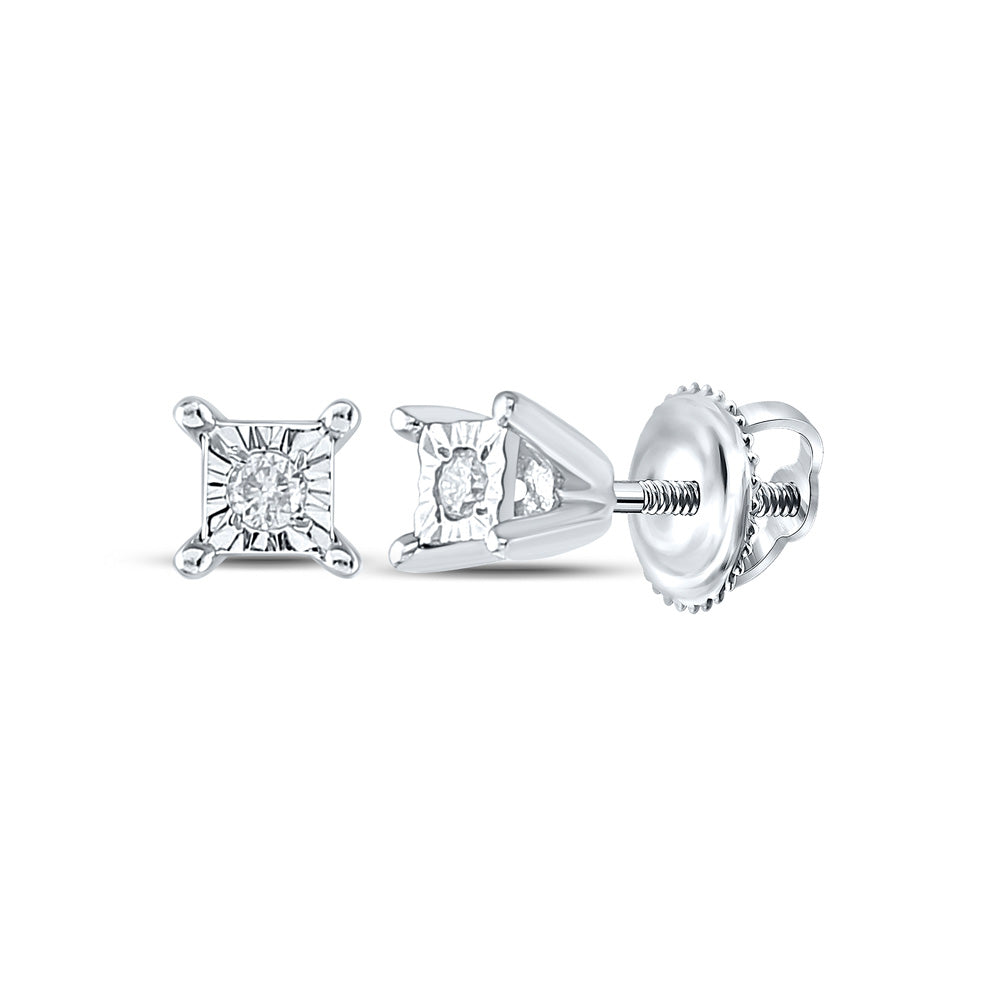 10kt White Gold Womens Round Diamond Solitaire Earrings 1/20 Cttw