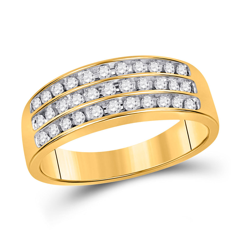 10kt Yellow Gold Mens Round Diamond Wedding 3-Row Band Ring 1/2 Cttw