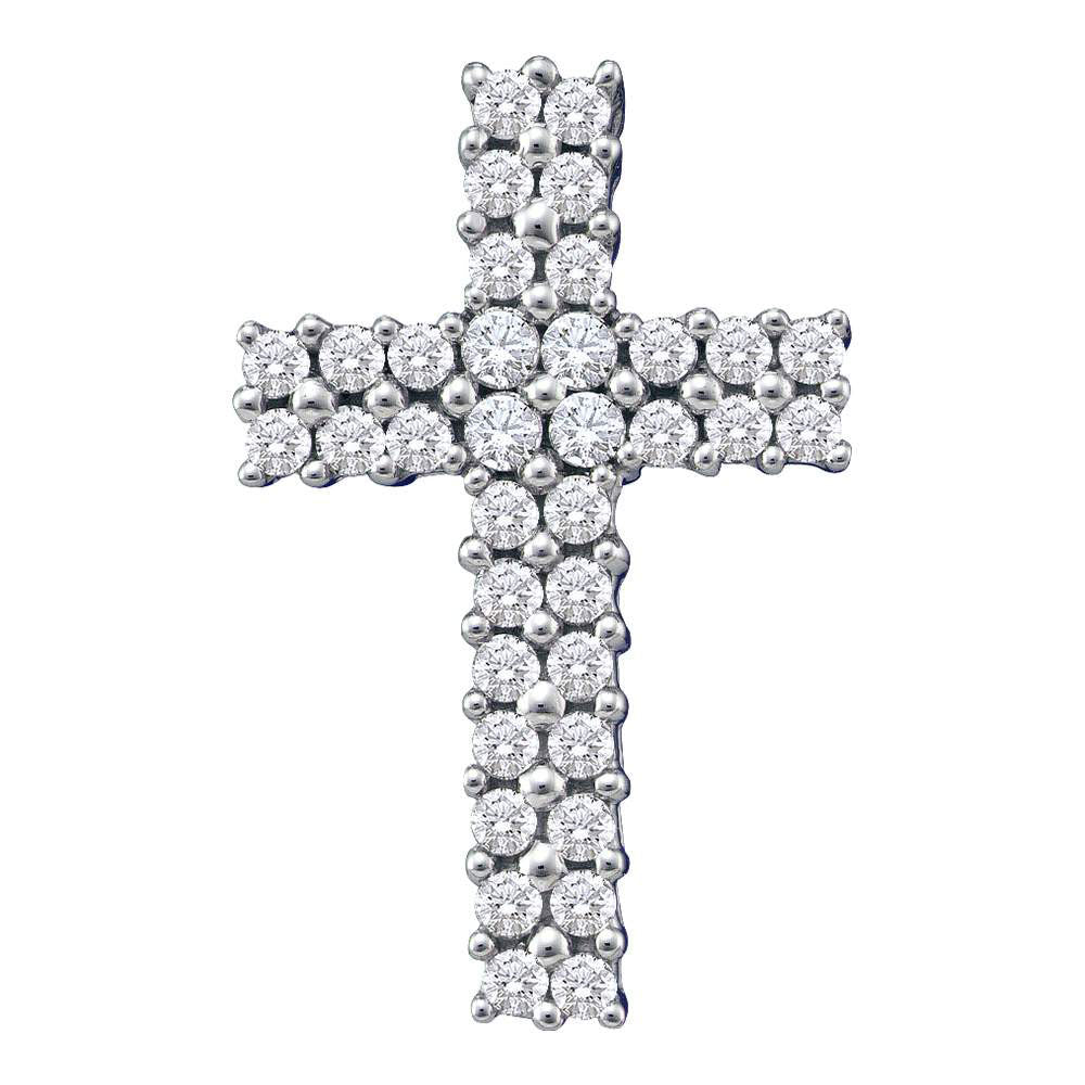 14kt White Gold Womens Round Diamond Cross Pendant 1/2 Cttw