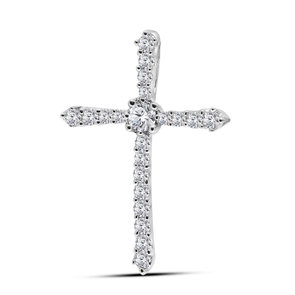 14kt White Gold Womens Round Diamond Cross Pendant 1/4 Cttw