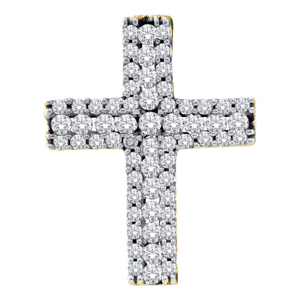 14kt Yellow Gold Womens Round Diamond Cross Pendant 1/2 Cttw