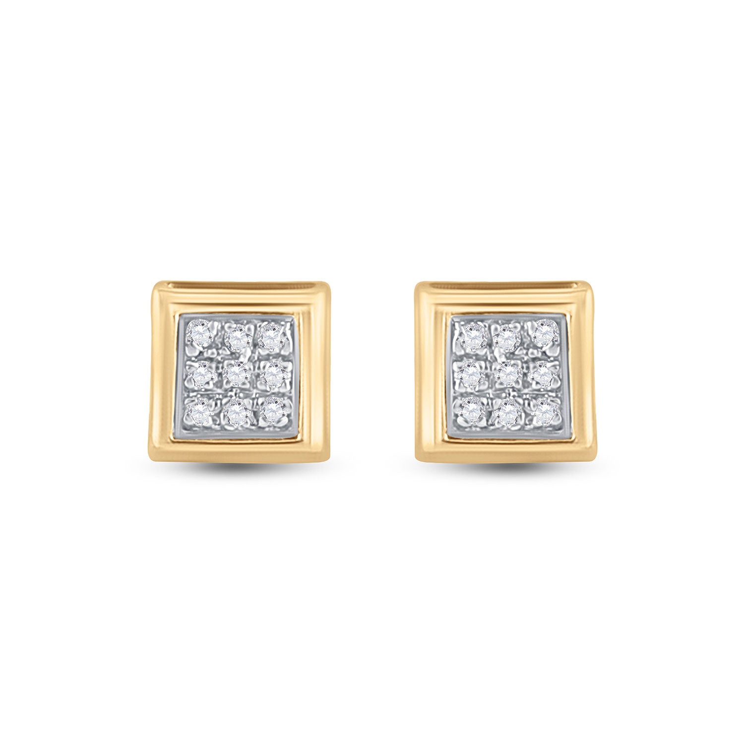 14kt Yellow Gold Womens Round Diamond Square Earrings 1/20 Cttw