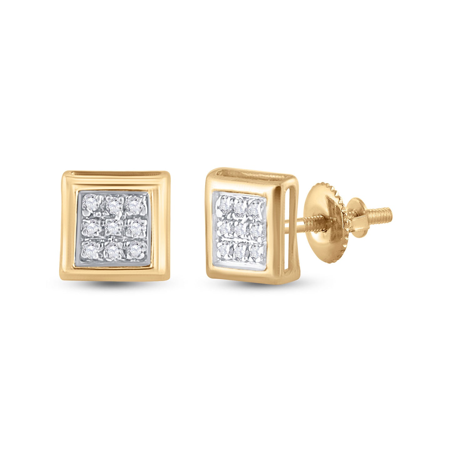 14kt Yellow Gold Womens Round Diamond Square Earrings 1/20 Cttw