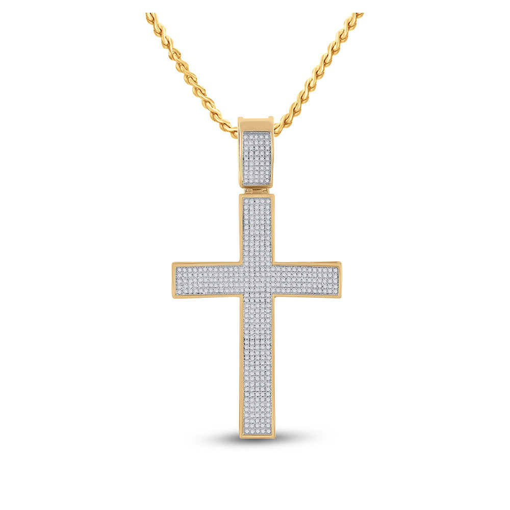 10kt Yellow Gold Mens Round Diamond Cross Charm Pendant 1 Cttw