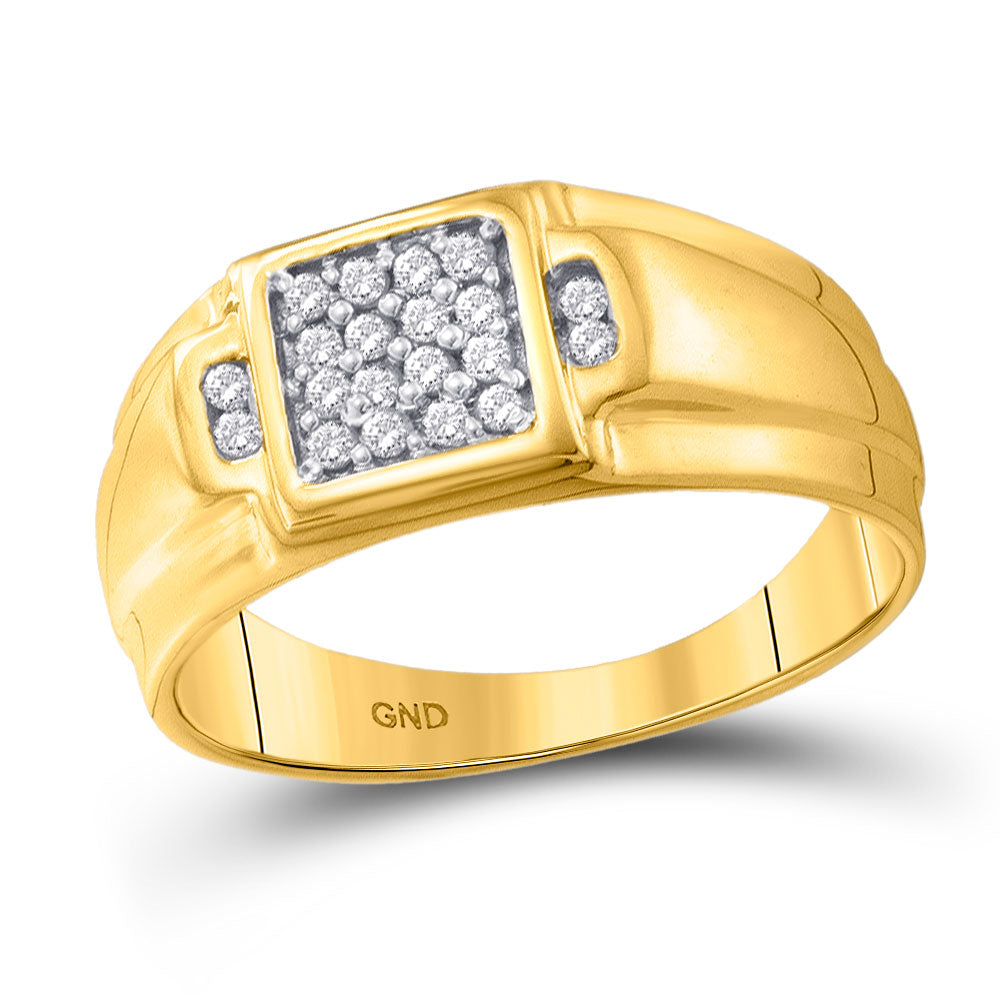 10kt Yellow Gold Mens Round Diamond Square Cluster Ring 1/4 Cttw