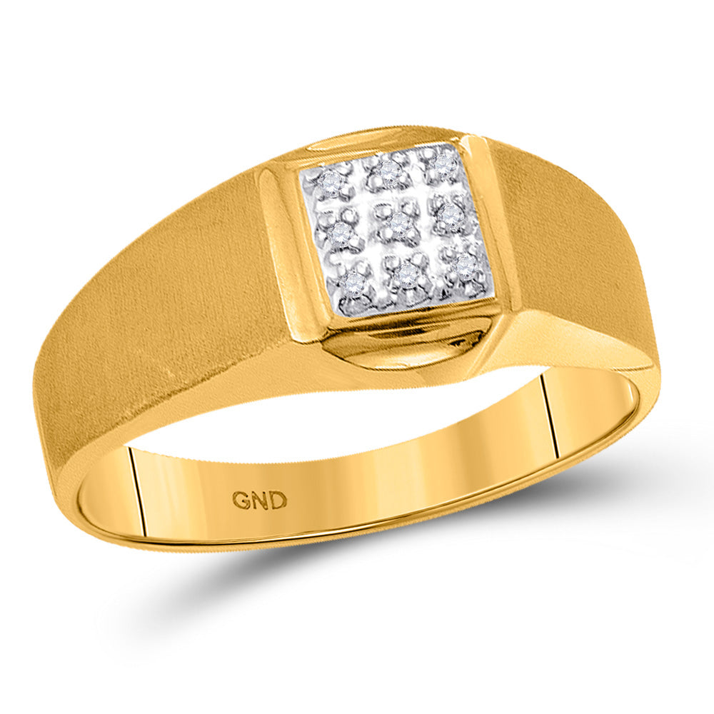 10kt Yellow Gold Mens Round Diamond Brushed Cluster Ring .03 Cttw