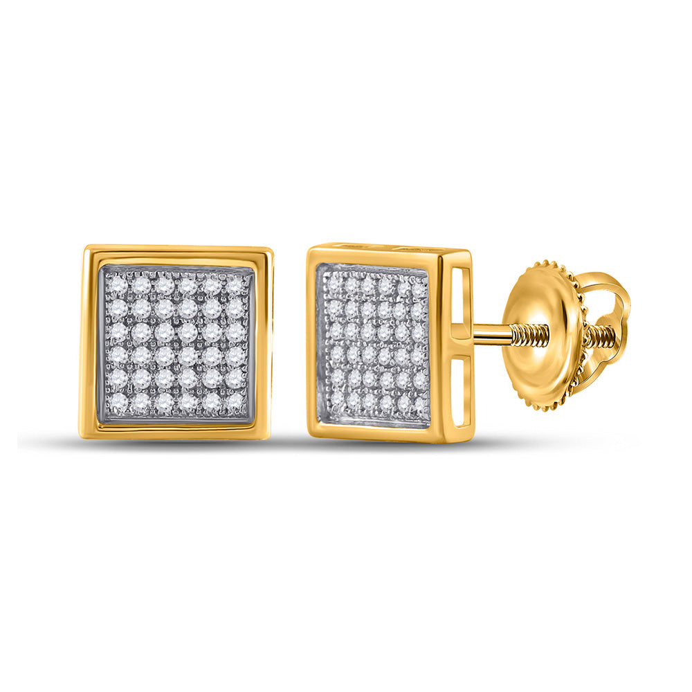 10kt Yellow Gold Mens Round Diamond Square Earrings 1/4 Cttw