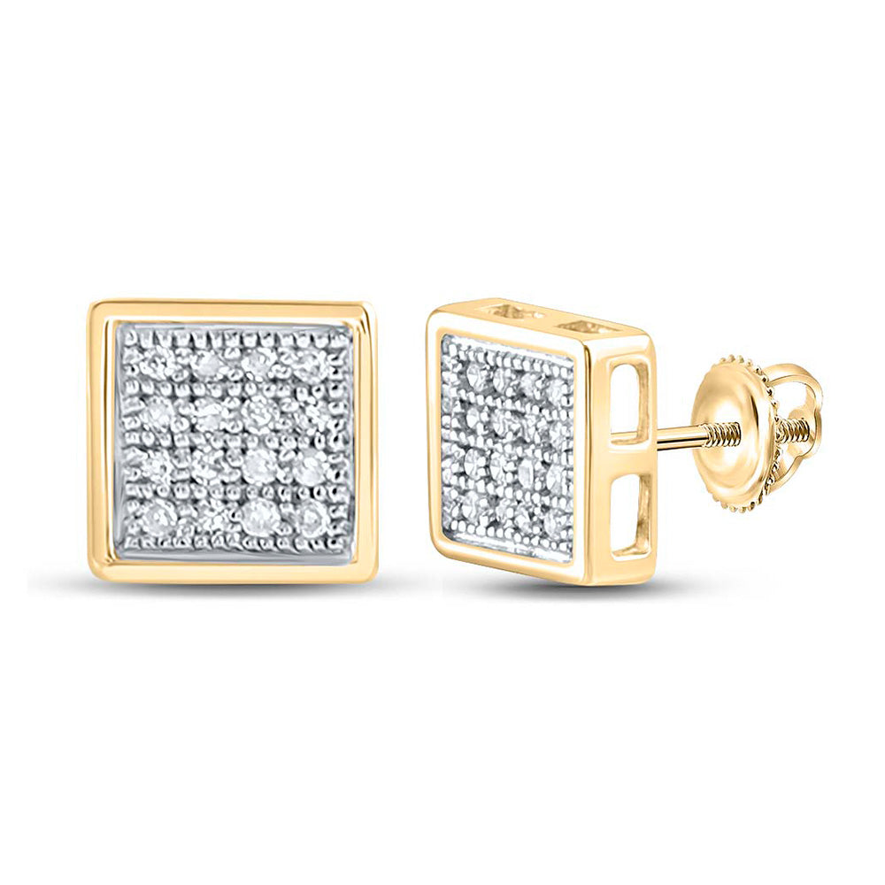 10kt Yellow Gold Mens Round Diamond Square Earrings 1/10 Cttw