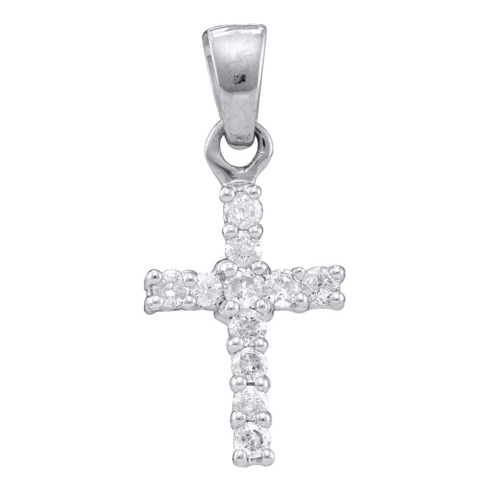 10kt White Gold Womens Round Diamond Cross Pendant 1/4 Cttw