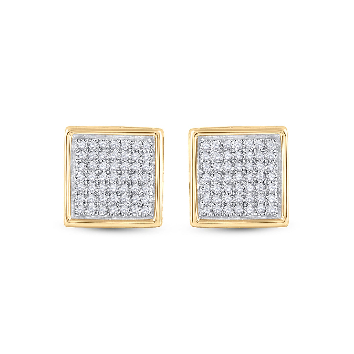 10kt Yellow Gold Womens Round Diamond Square Earrings 1/3 Cttw