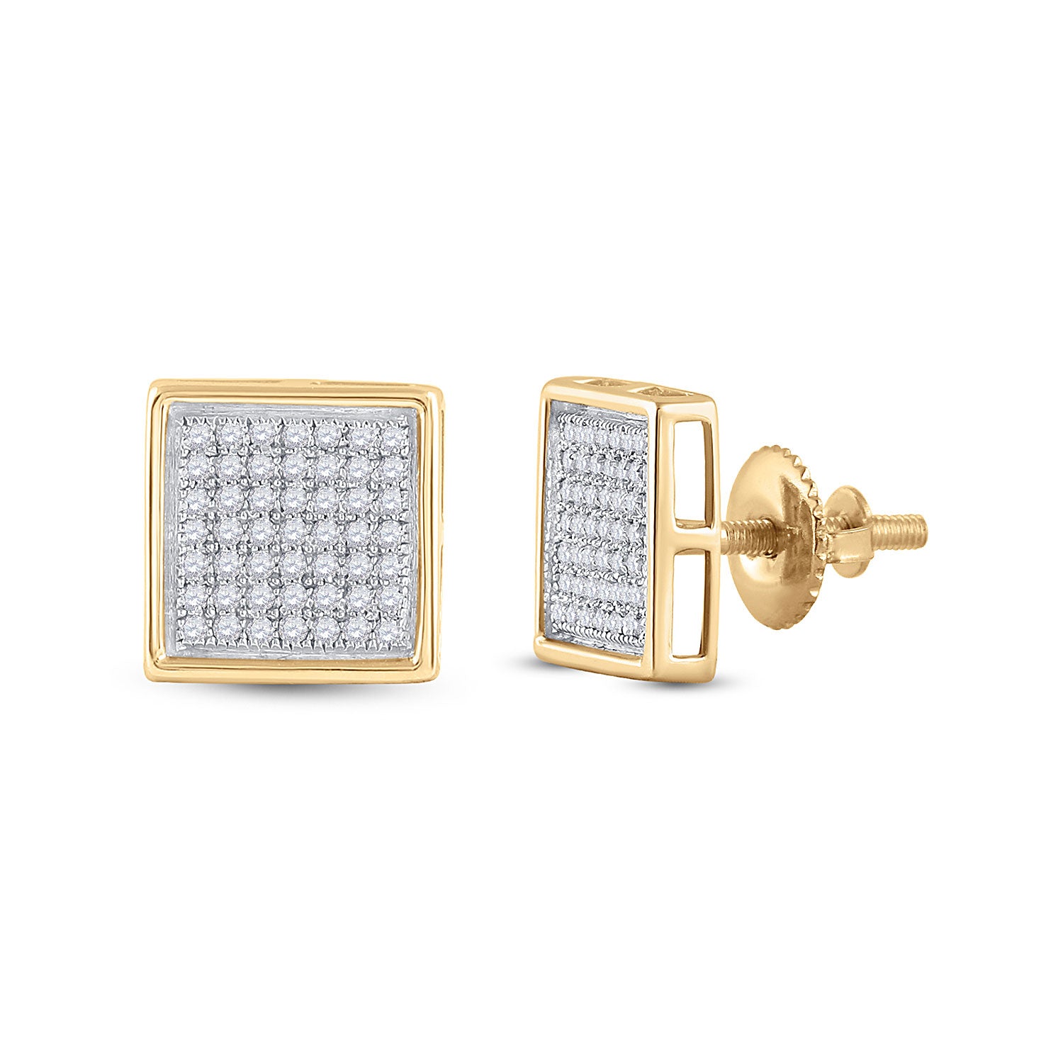 10kt Yellow Gold Womens Round Diamond Square Earrings 1/3 Cttw