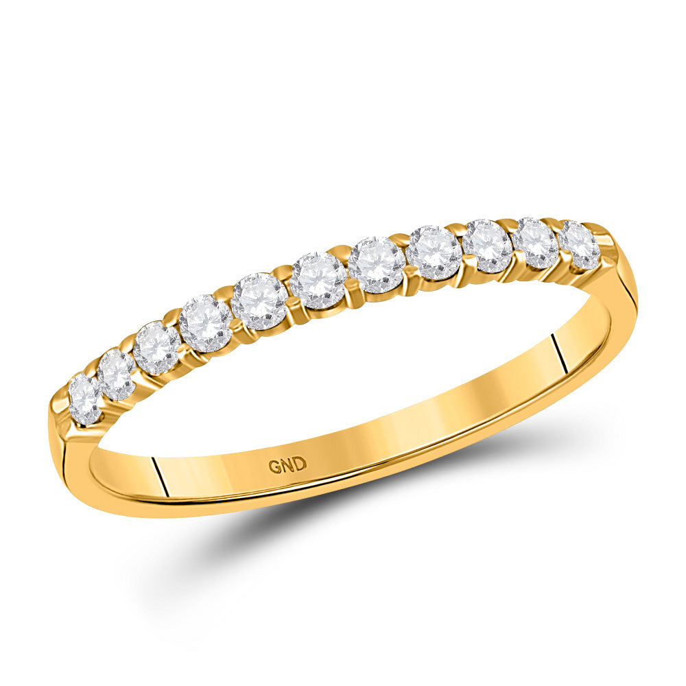 14kt Yellow Gold Womens Round Diamond Wedding Single Row Band 1/4 Cttw