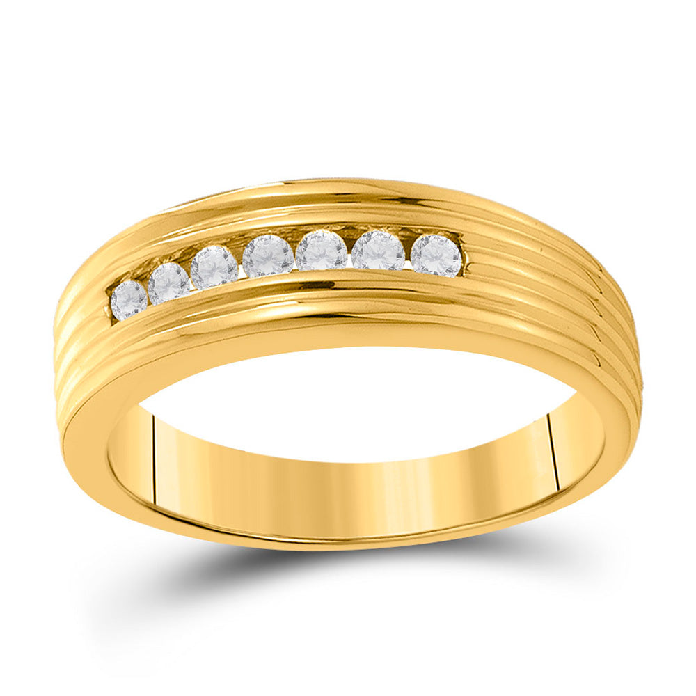 10kt Yellow Gold Mens Round Diamond Wedding Single Row Band Ring 1/4 Cttw