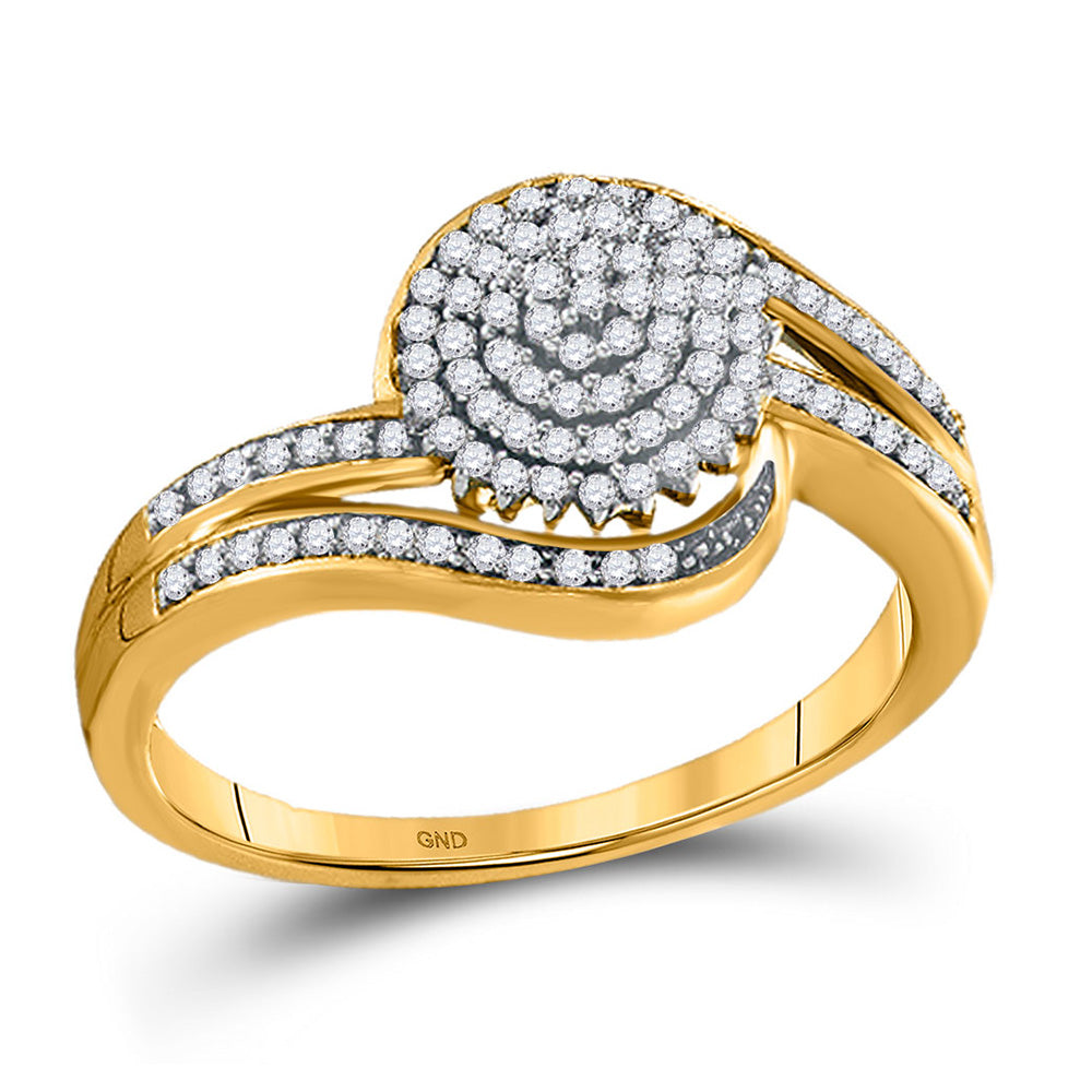 10kt Yellow Gold Womens Round Diamond Cluster Ring 1/3 Cttw