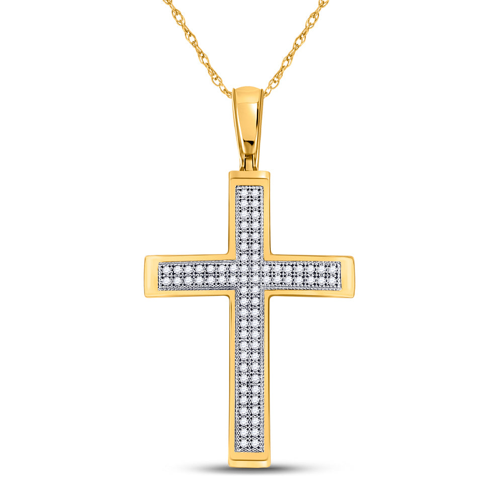 10kt Yellow Gold Womens Round Diamond Cross Pendant 1/4 Cttw