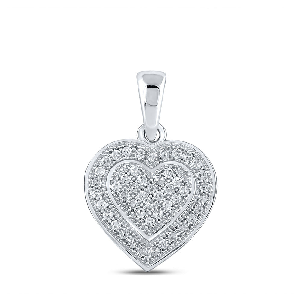 Sterling Silver Womens Round Diamond Heart Pendant 1/6 Cttw