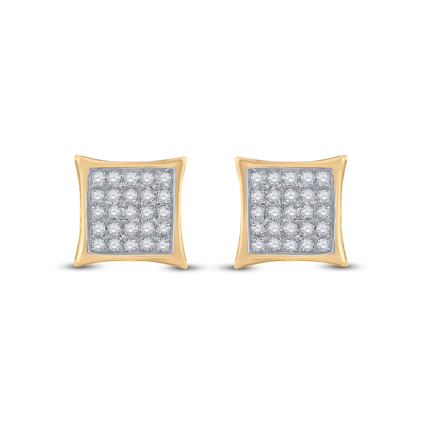 Yellow-tone Sterling Silver Womens Round Diamond Kite Square Earrings 1/6 Cttw