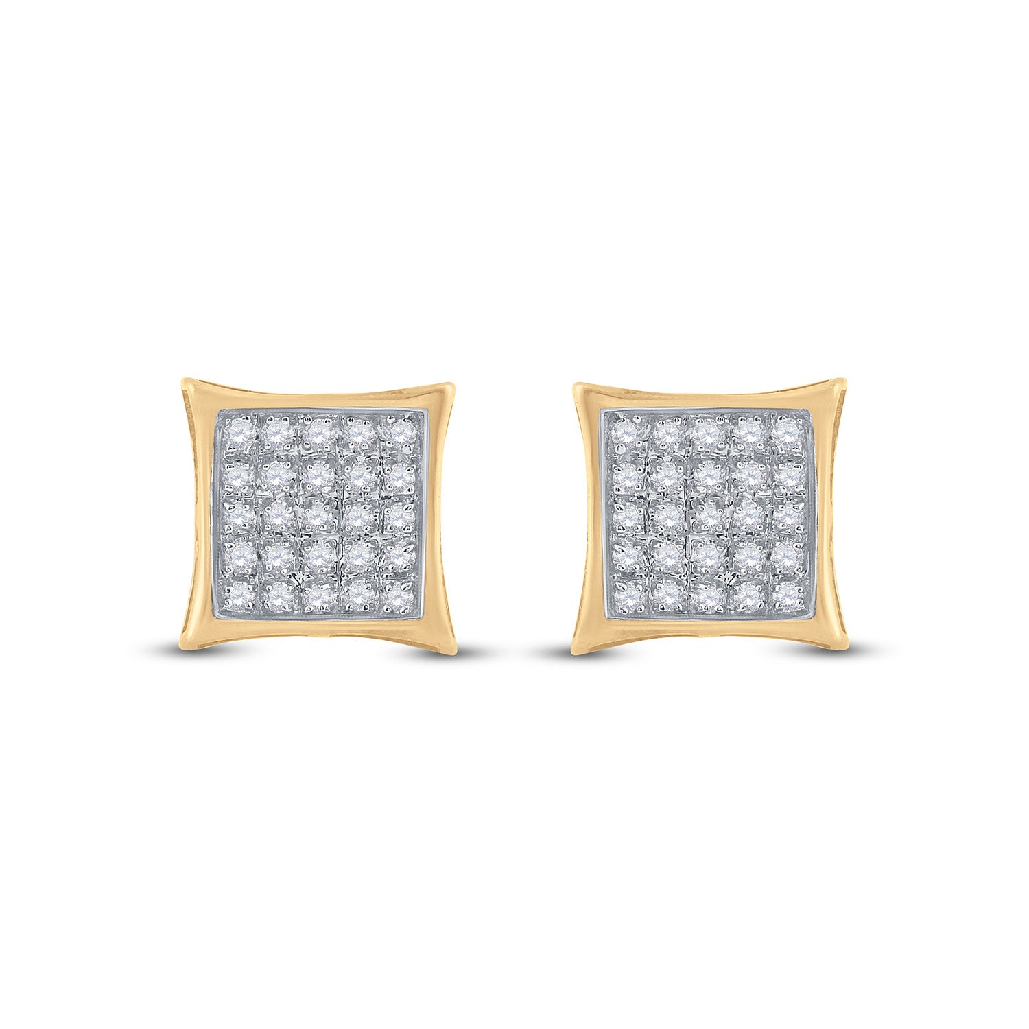 Yellow-tone Sterling Silver Womens Round Diamond Kite Square Earrings 1/6 Cttw