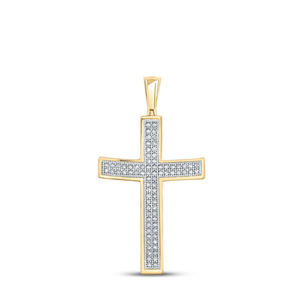 10kt Yellow Gold Mens Round Diamond Cross Charm Pendant 1/4 Cttw