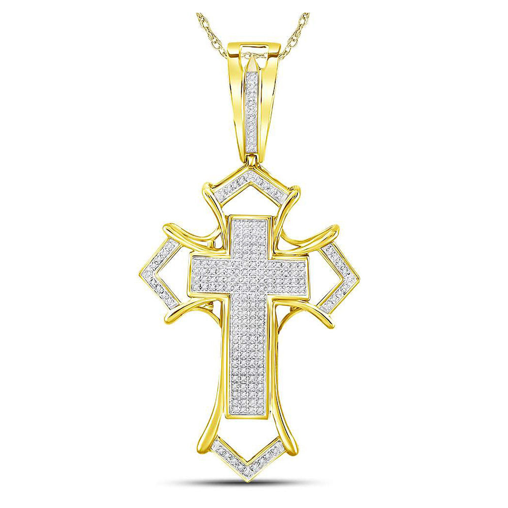 10kt Yellow Gold Mens Round Diamond Gothic Cross Charm Pendant 1/2 Cttw