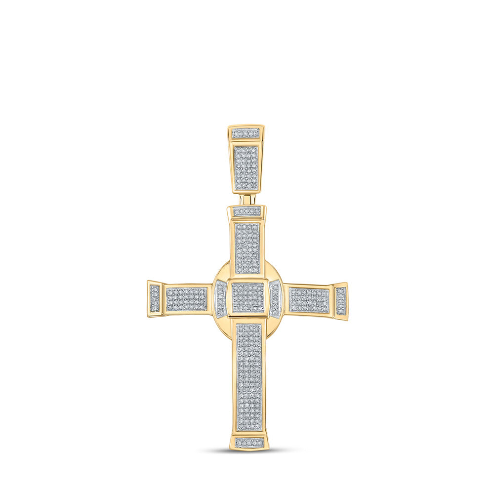 10kt Yellow Gold Mens Round Diamond Cross Charm Pendant 7/8 Cttw